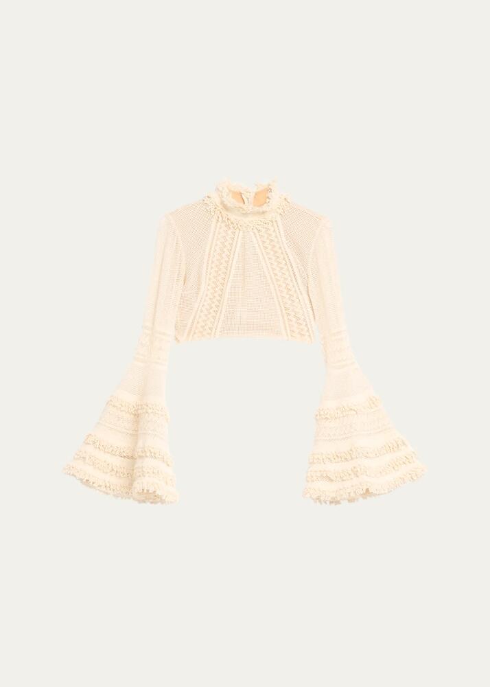 PatBO Woven Bell-Sleeve High-Neck Crop Top Cover