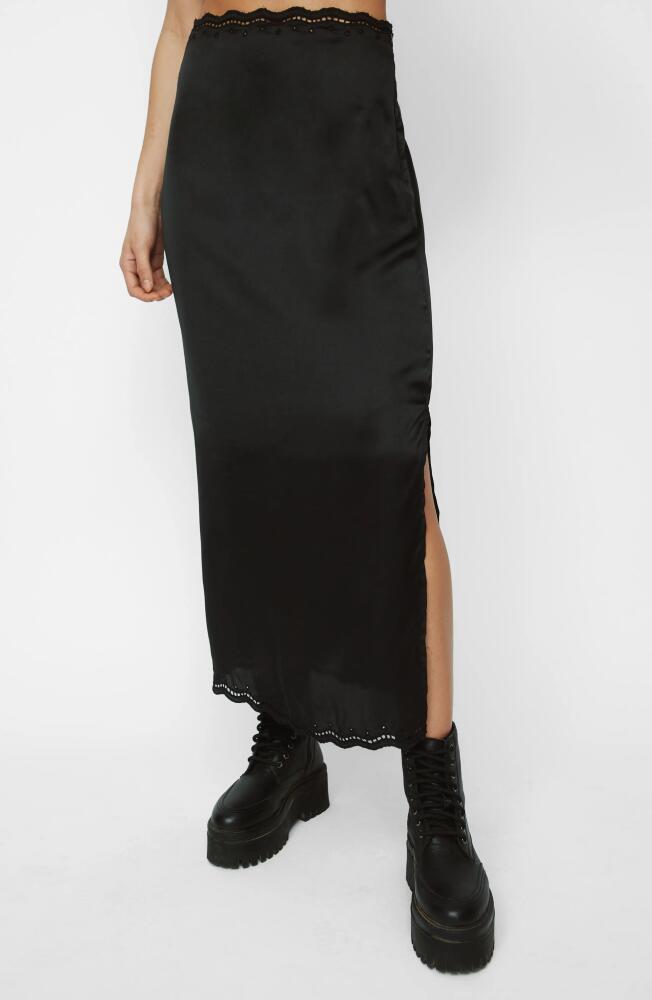 NASTY GAL Scallop Cutwork Satin Maxi Skirt in Black Cover