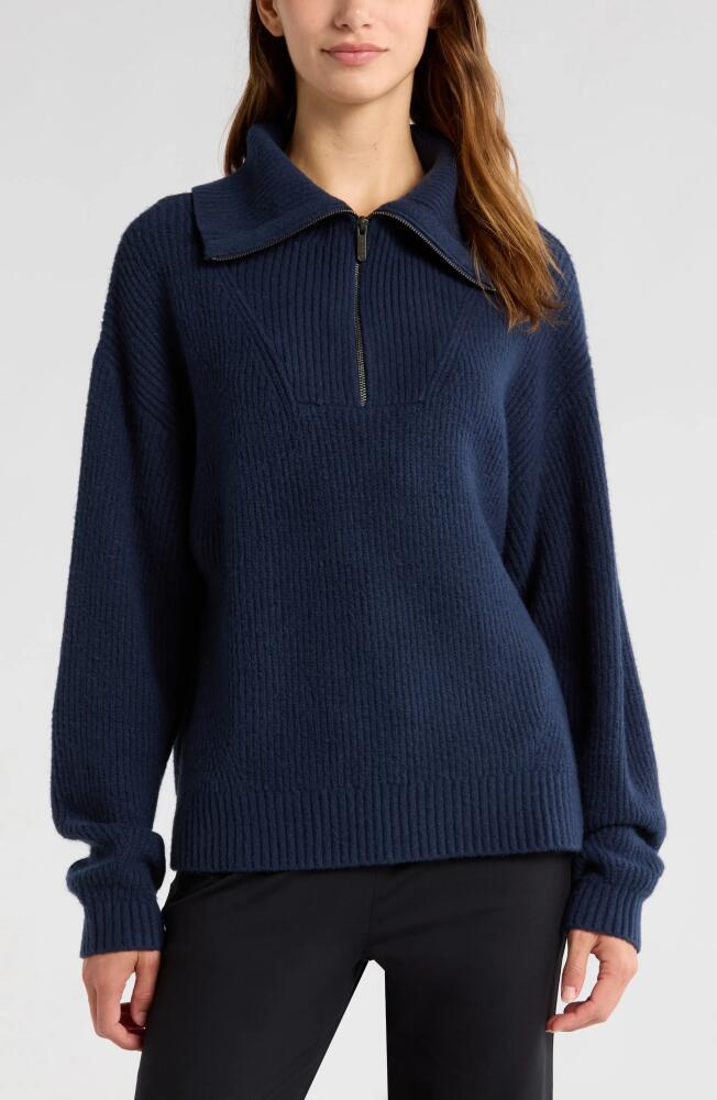 Zella Cozy Quarter Zip Rib Pullover Sweater in Navy Sapphire Cover