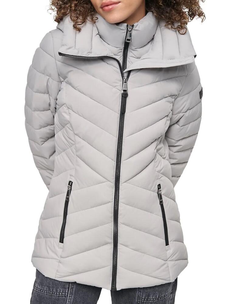 DKNY Women's Missy Chevron Quilted Bib-Front Puffer Jacket - Fog Cover