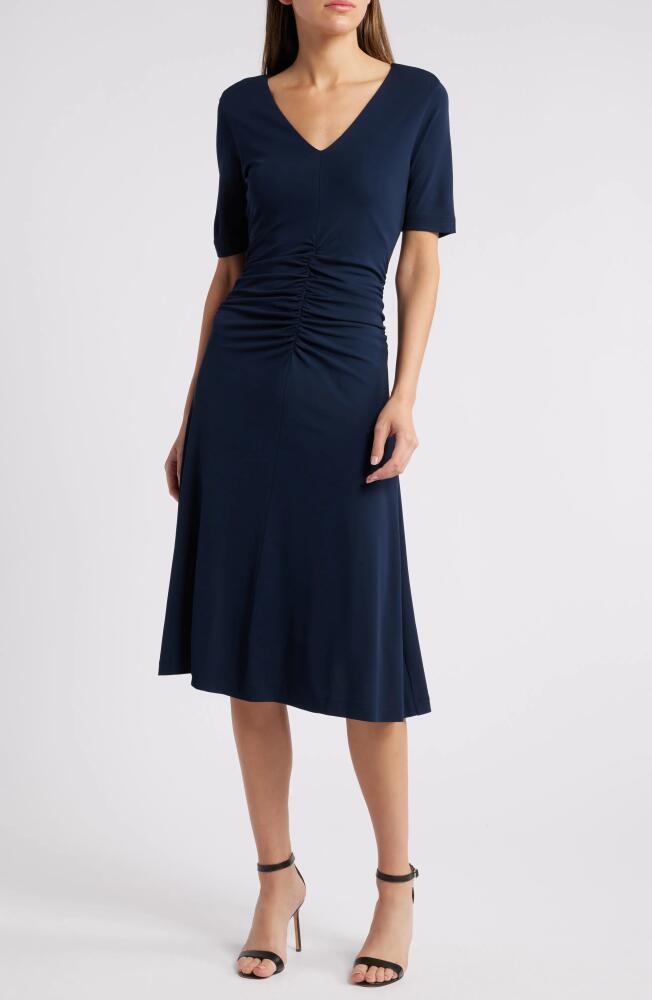 BOSS Erina Ruched Knit Dress in Sky Captain Cover