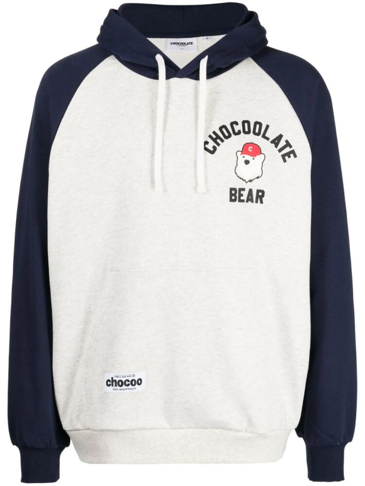 CHOCOOLATE logo bear-print cotton hoodie - Blue Cover