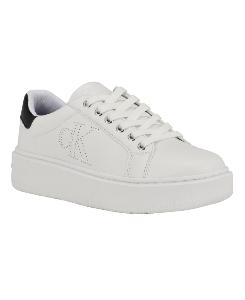 Calvin Klein Women's Daili Lace-Up Platform Casual Sneakers - White - Faux Leather Cover