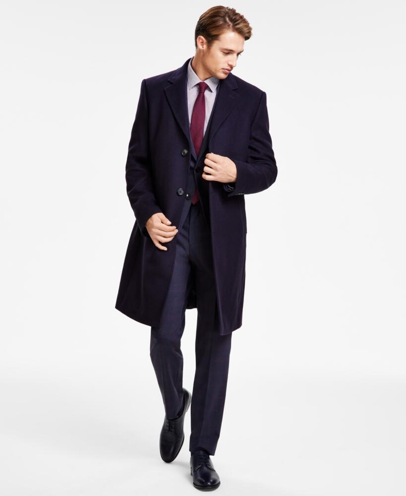 Michael Kors Men's Classic Fit Luxury Wool Cashmere Blend Overcoats - Navy Cover