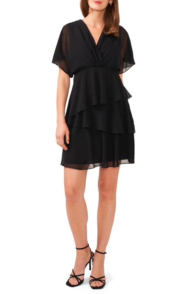 halogen(r) Flutter Sleeve Tiered Ruffle Chiffon Dress in Rich Black Cover