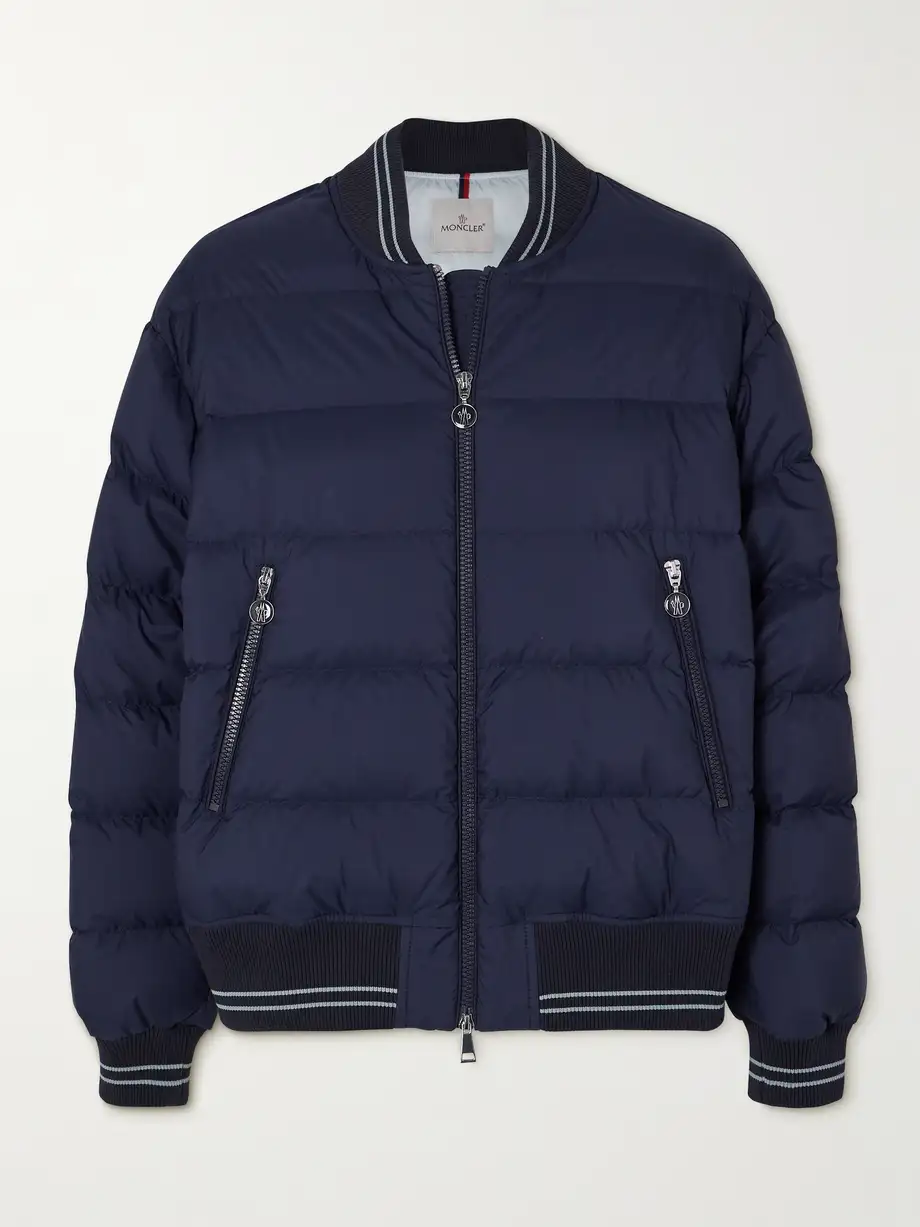 Moncler - Argo Ribbed Knit-trimmed Quilted Shell Down Bomber Jacket - Blue Cover