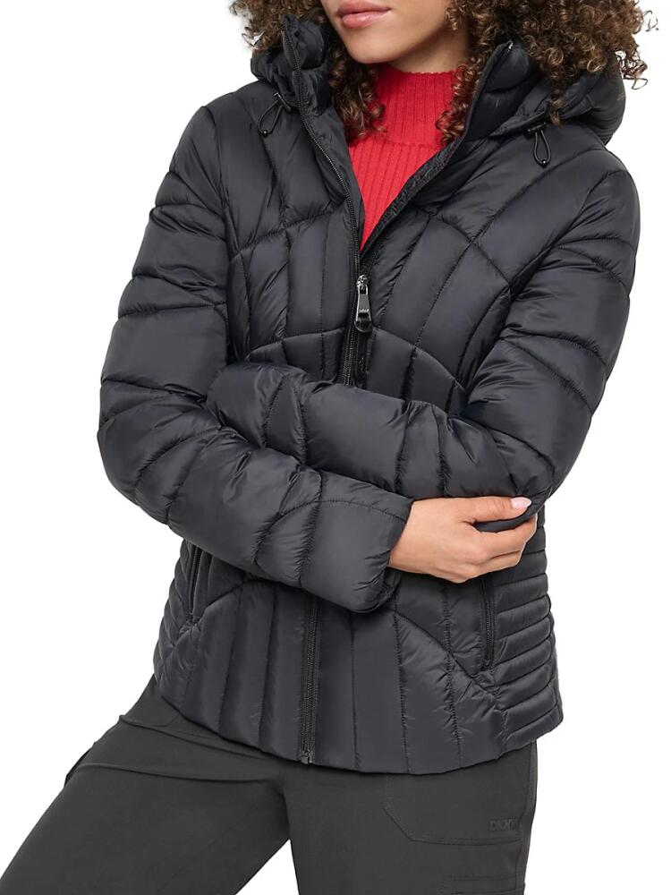 DKNY Women's Missy Hooded Packable Puffer Jacket - Black Cover