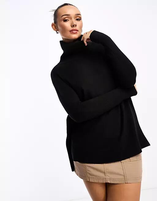 French Connection step hem turtle neck sweater in black Cover