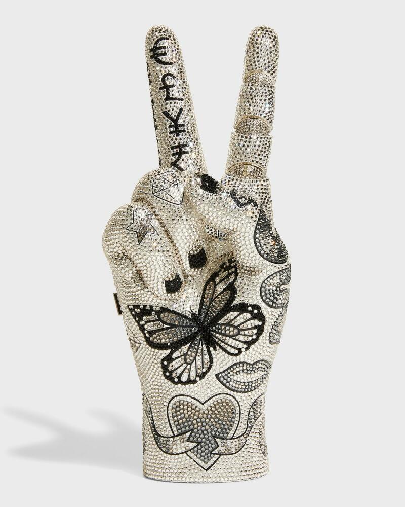 Judith Leiber Couture Tattoo Peace Sign Lady Hand Clutch Bag Cover