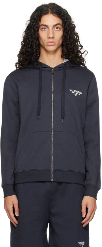 Valentino Navy Printed-Logo Hoodie Cover