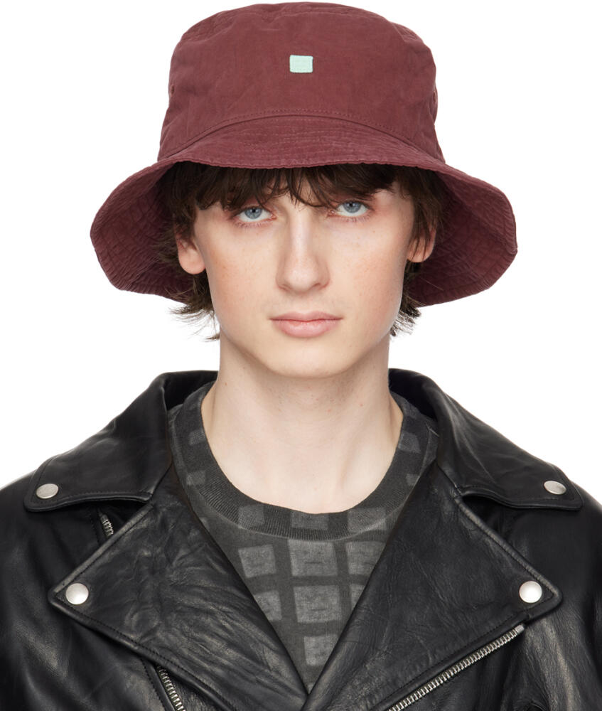 Acne Studios Burgundy Embroidered Bucket Hat Cover