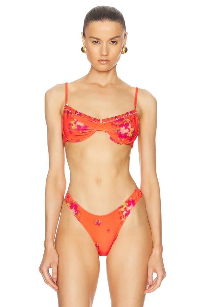 Heavy Manners Ruffle Underwire Bikini Top in Coral Cover