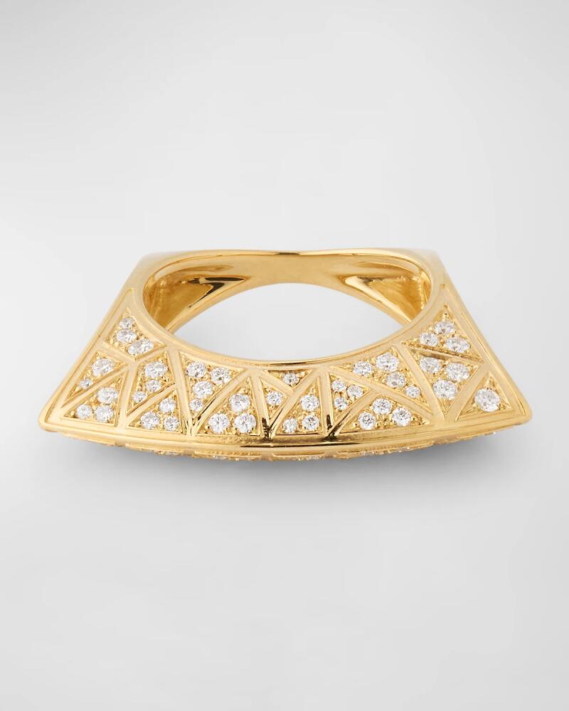 Dries Criel 18K Yellow Gold White Diamond Lotus Ring with Cross Pattern Cover