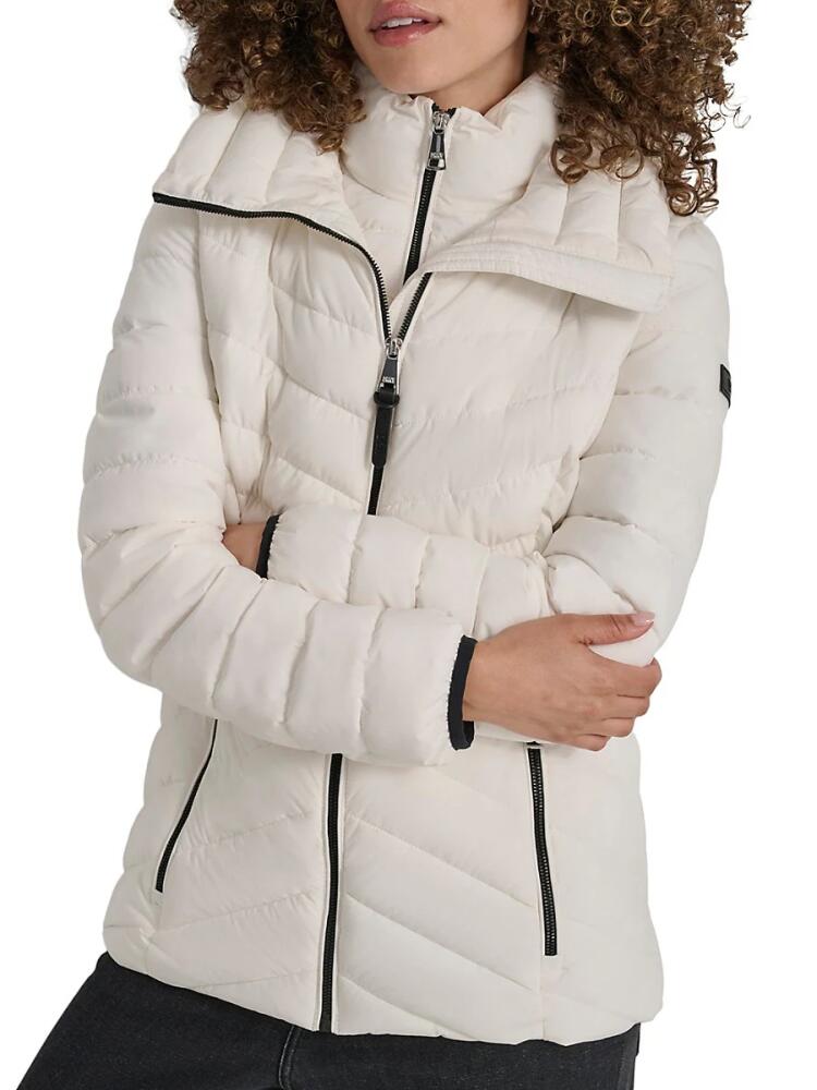 DKNY Women's Missy Chevron Quilted Bib-Front Puffer Jacket - Pearl Cover