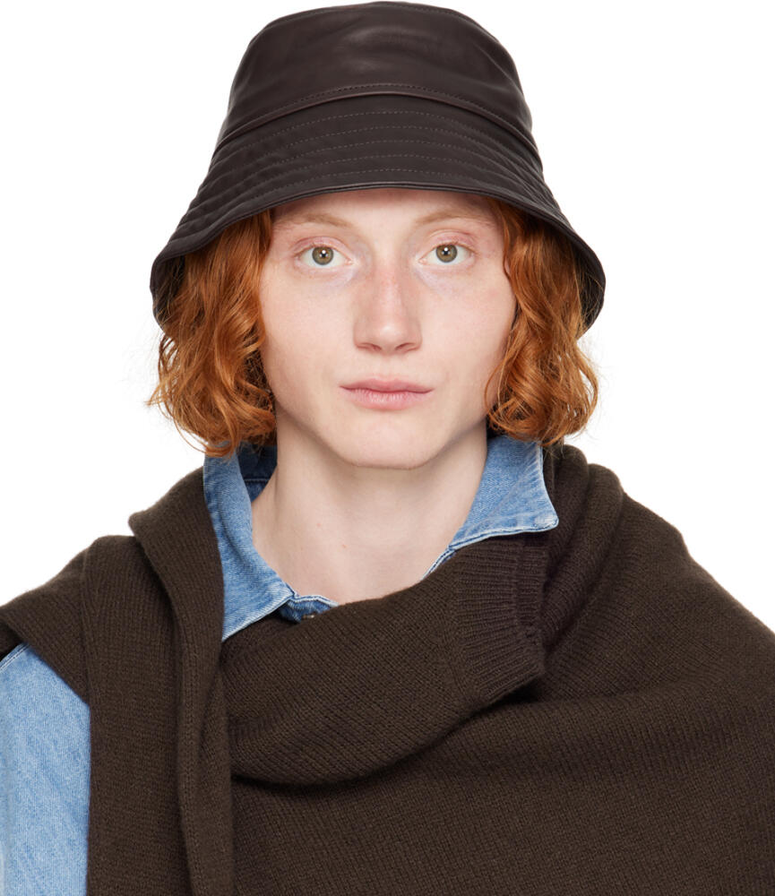 Dries Van Noten Brown Leather Bucket Hat Cover