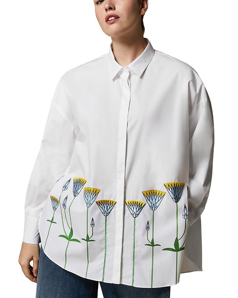 Marina Rinaldi Embroidered Oversized Cotton Poplin Shirt Cover