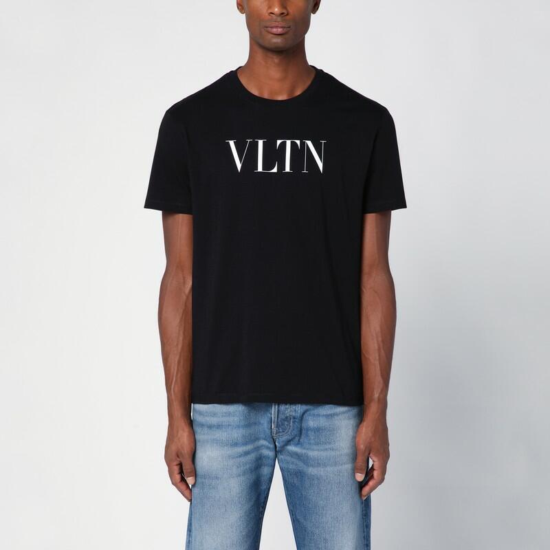 Valentino Black cotton T-shirt with VLTN logo Cover