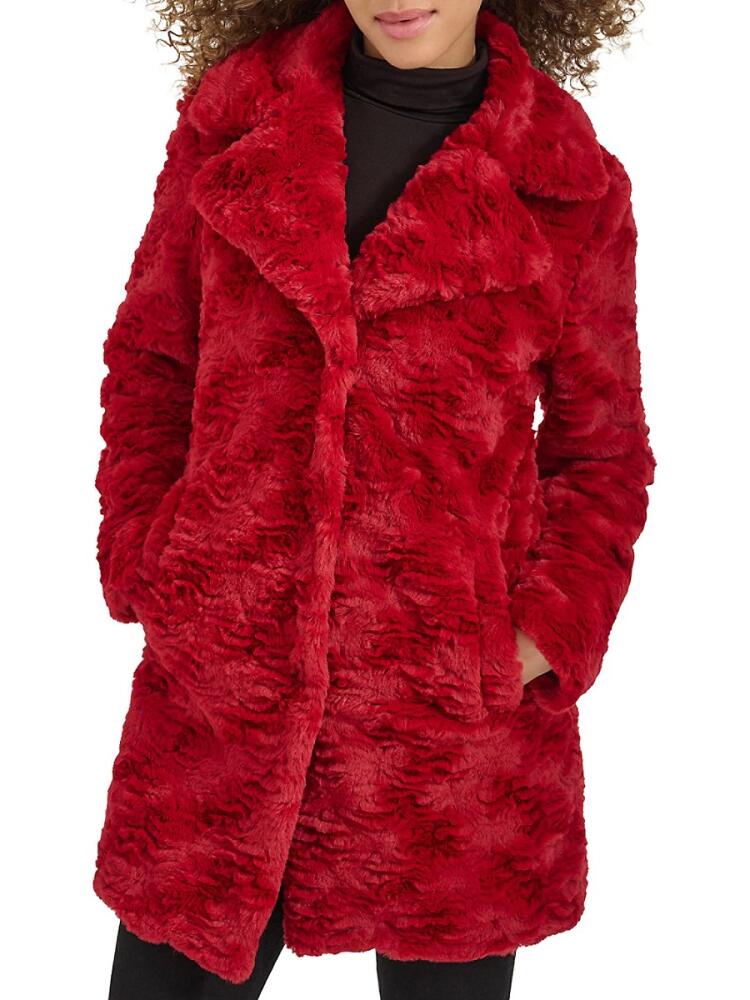 Kenneth Cole Women's Textured Faux Fur Coat - Crimson Cover