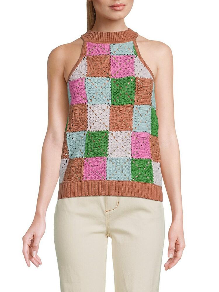 Design 365 Women's Crochet Knit Tank Top - Tawny Combo Cover