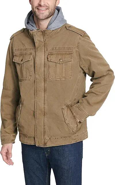 Levi's(r) Two-Pocket Hoodie with Zip Out Jersey Bib/Hood and Sherpa Lining (Khaki 1) Men's Sweatshirt Cover