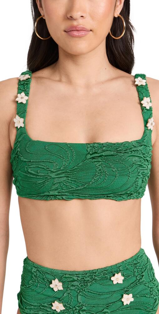 PatBO Jacquard Square Neck Bikini Top Emerald Cover