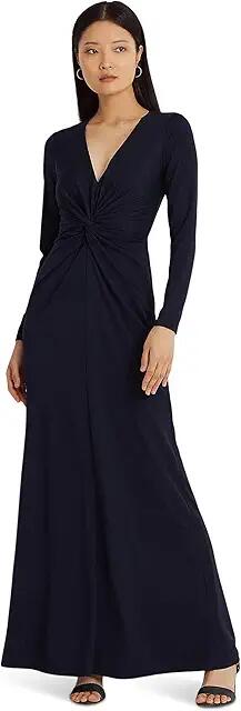 Lauren Ralph Lauren Twist-Front Stretch Jersey Gown (Lighthouse Navy) Women's Dress Cover