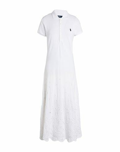 Polo Ralph Lauren Woman Midi dress White Cotton, Elastane Cover