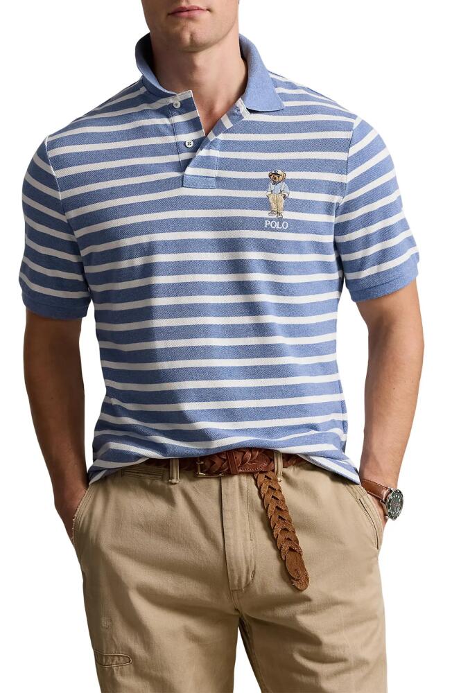 Polo Ralph Lauren Stripe Piqué Knit Polo in Latic Blue Cover