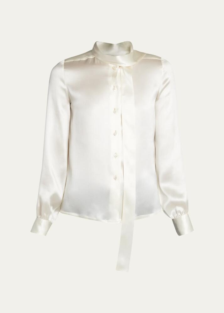 TOM FORD Scarf-Neck Lavalliere Button Down Silk Blouse Cover