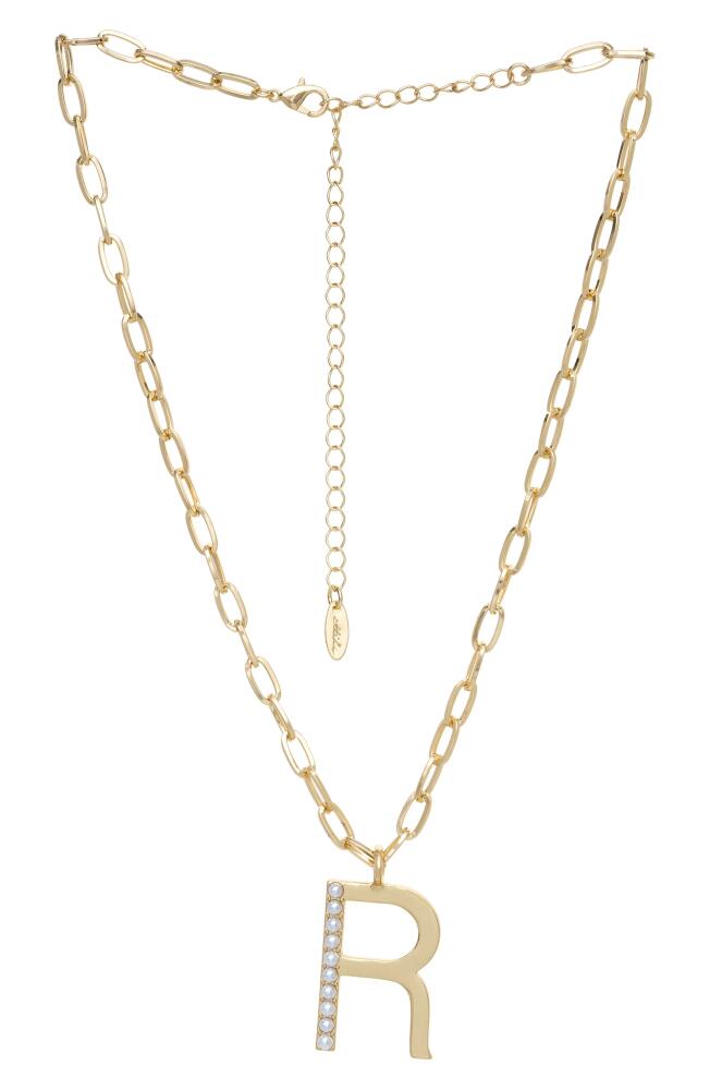 Ettika Imitation Pearl Initial Pendant Necklace in Gold- R Cover