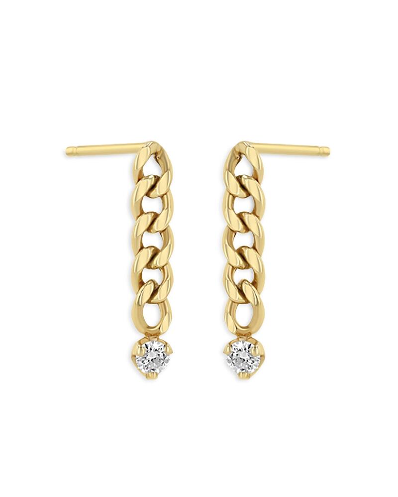 Zoe Chicco 14K Yellow Gold Prong Diamonds Diamond Curb Link Chain Drop Earrings Cover