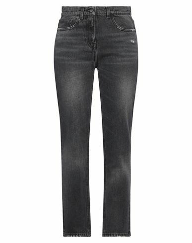 Palm Angels Woman Jeans Grey Cotton, Leather Cover