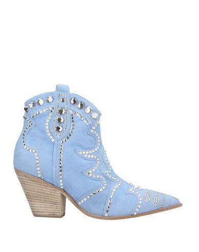 Eddy Daniele Woman Ankle boots Sky blue Leather, Swarovski Crystal Cover