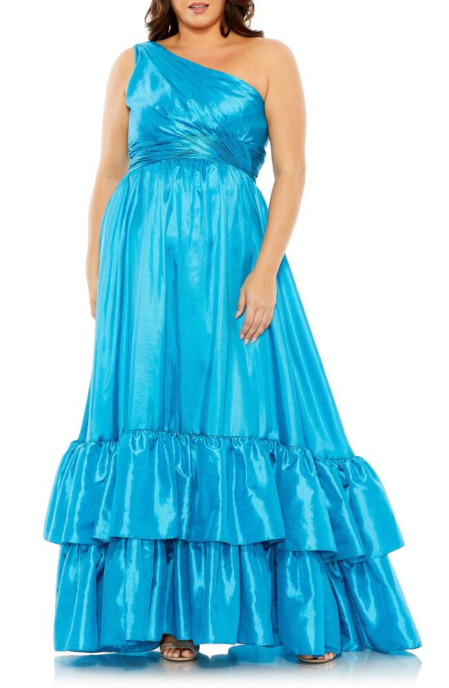 FABULOUSS BY MAC DUGGAL Metallic One-Shoulder Gown in Turquoise Cover