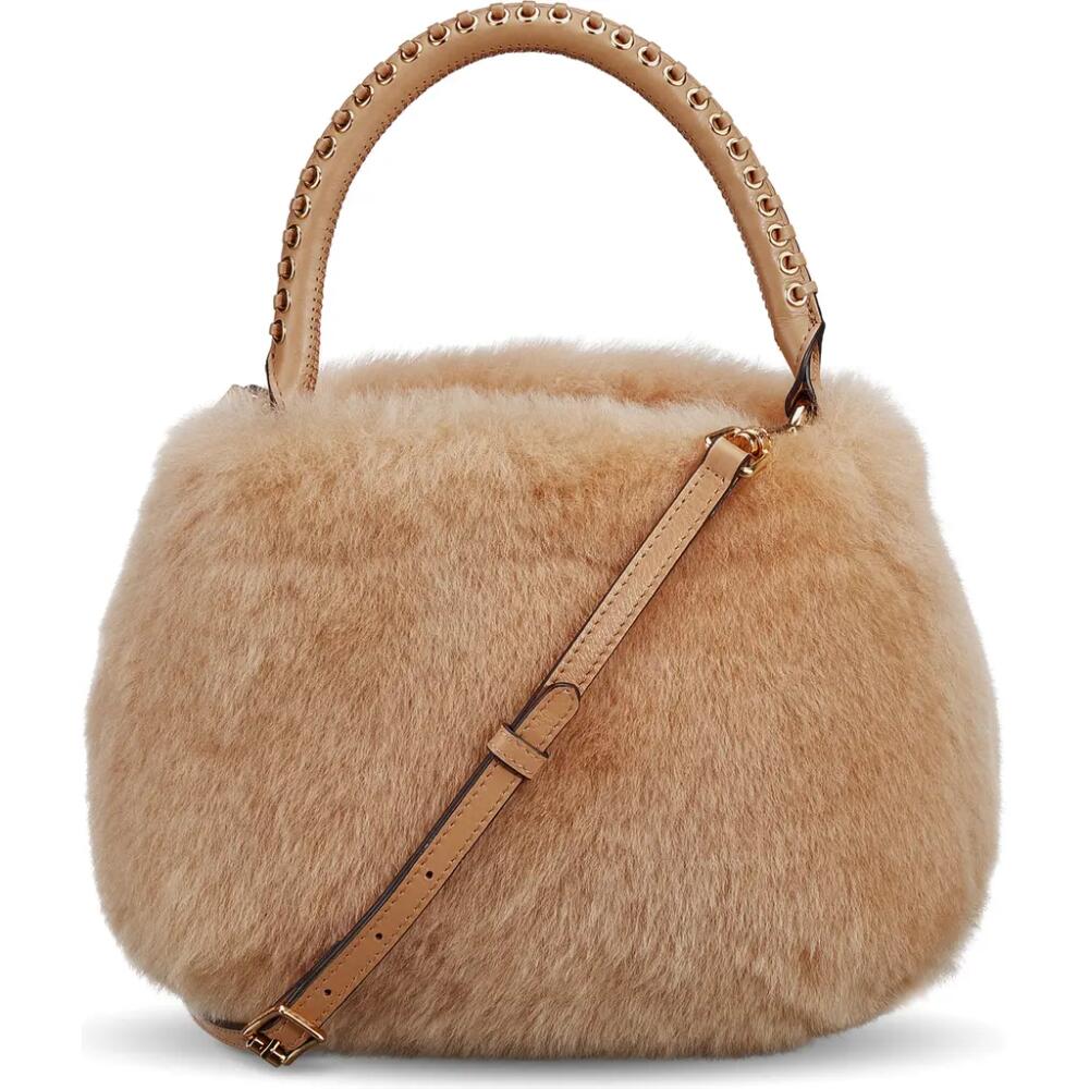 Aimee Kestenberg Top Handle Genuine Shearling & Leather Crossbody Bag in Oak Shearling Cover