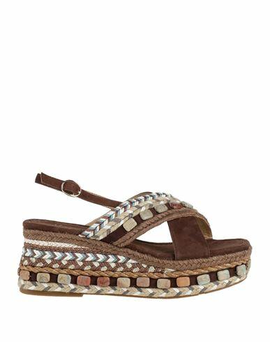 Alma En Pena. Woman Espadrilles Dark brown Leather, Textile fibers Cover