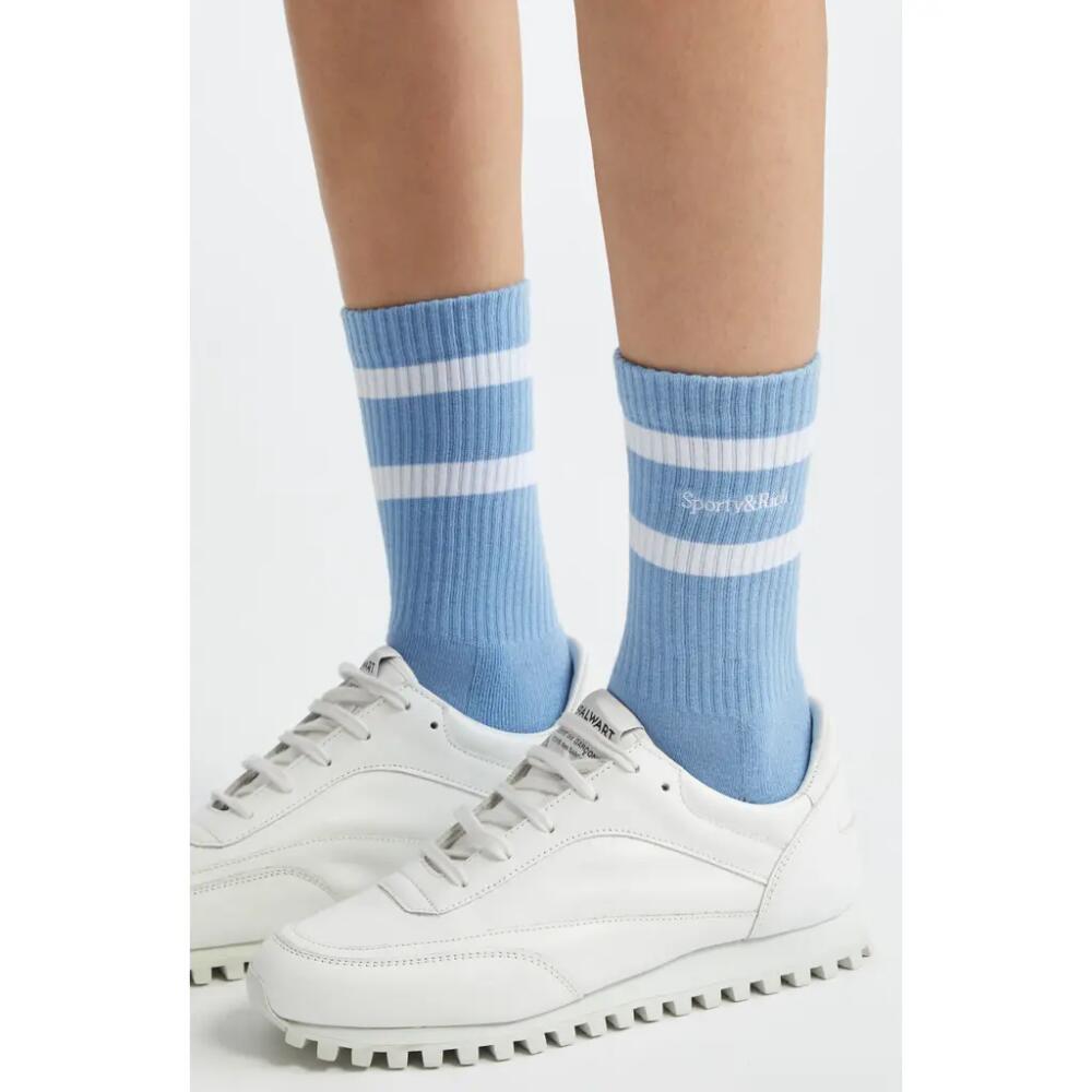 Sporty & Rich Embroidered Logo Stripe Cotton Blend Socks in Sky Blue Cover