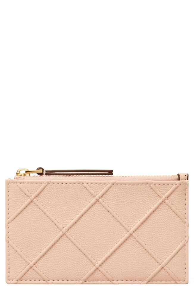 Tory Burch Fleming Soft Caviar Leather Zip Card Case in Pink Dawn Cover