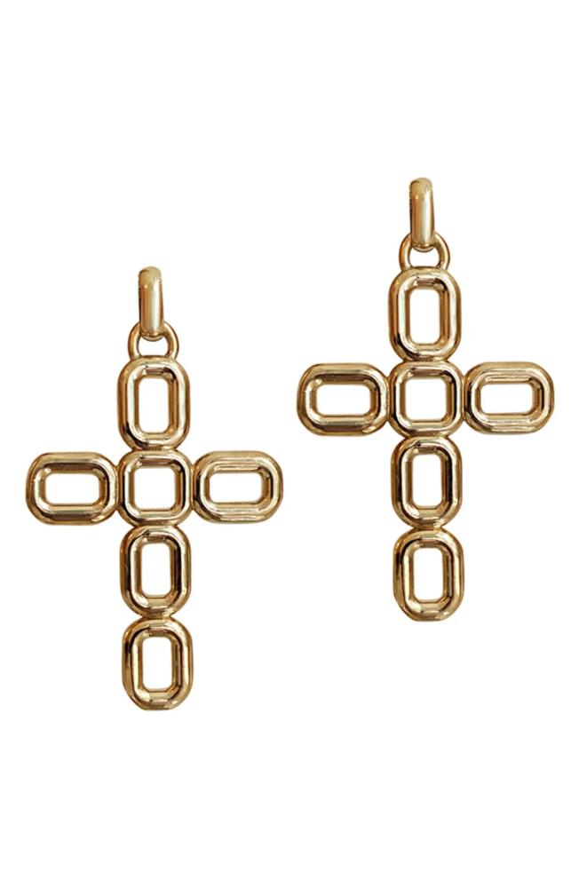 Laura Lombardi Luciana Cross Drop Earrings in Brass Cover