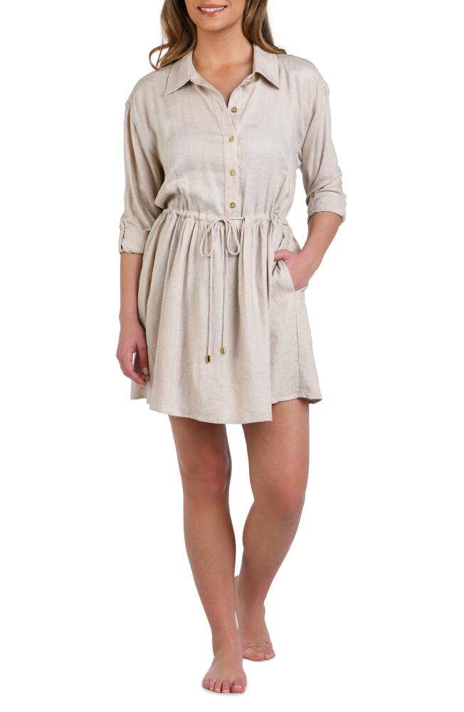 La Blanca Delphine Cover-Up Shirtdress in Taupe Cover