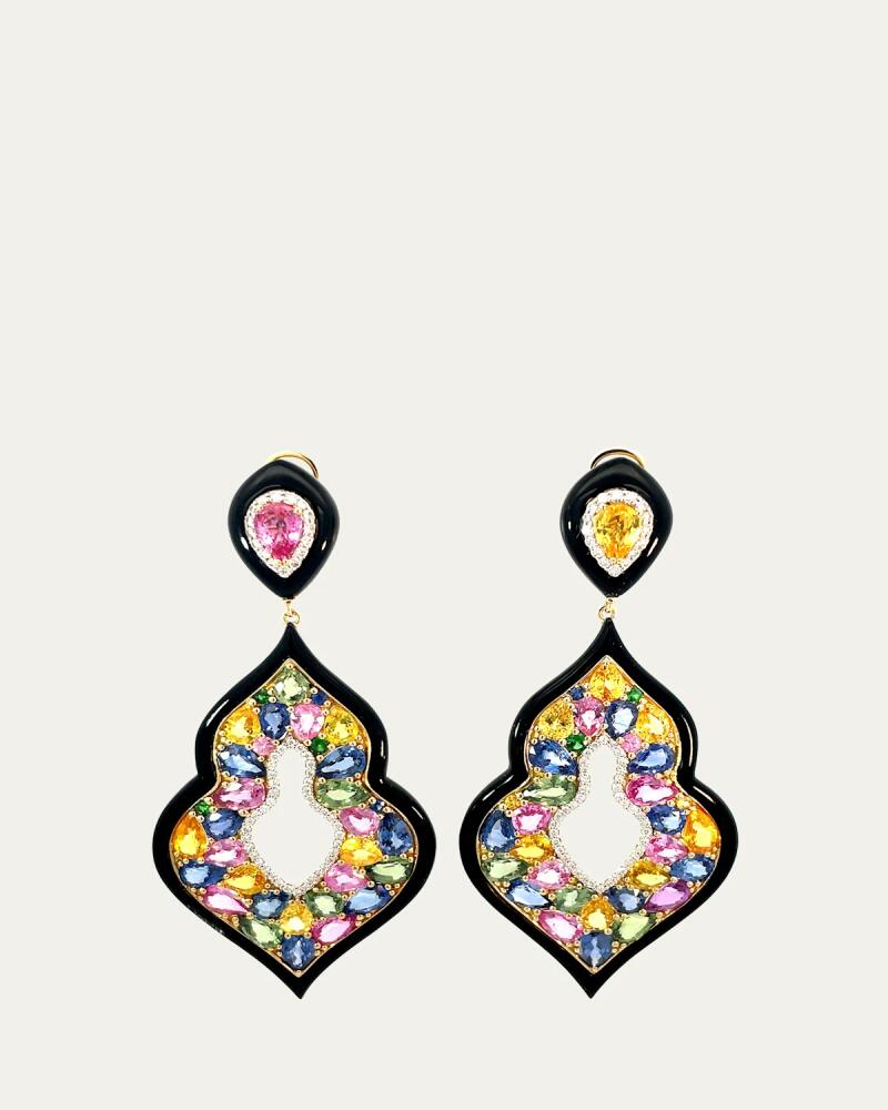 Stefere 18k Yellow Gold Rainbow Sapphire and Diamond Earrings Cover