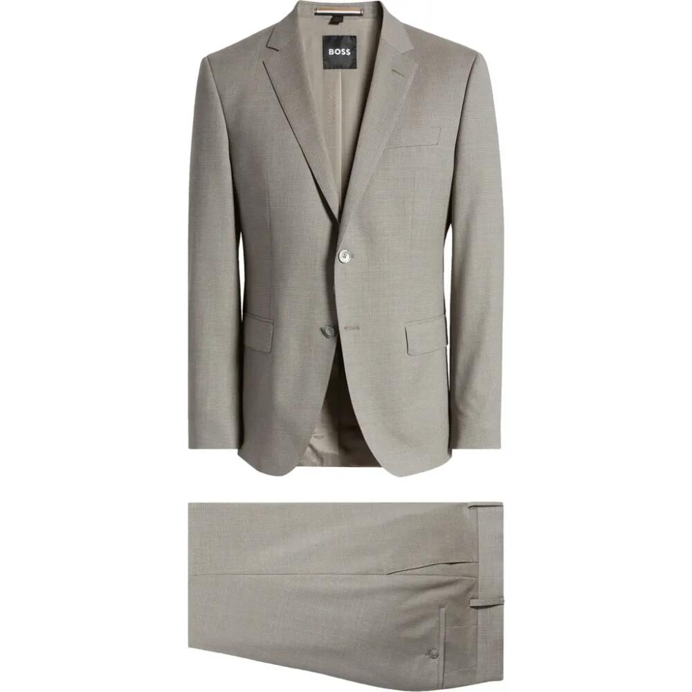 BOSS Check Stretch Virgin Wool Suit in Silver Cover