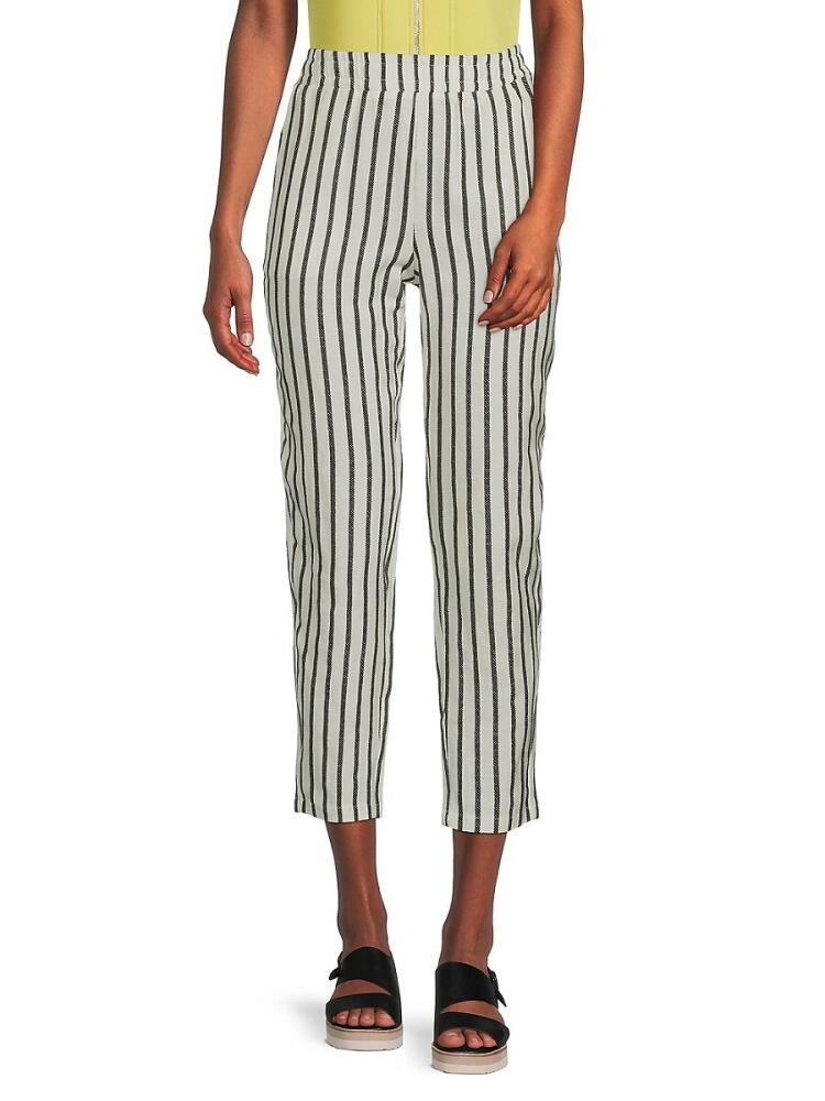 Patrizia Luca Women's Striped Straight Leg Pants - White Cover