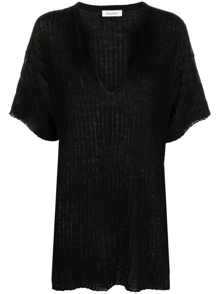 Rodebjer split-neck fine-ribbed top - Black Cover