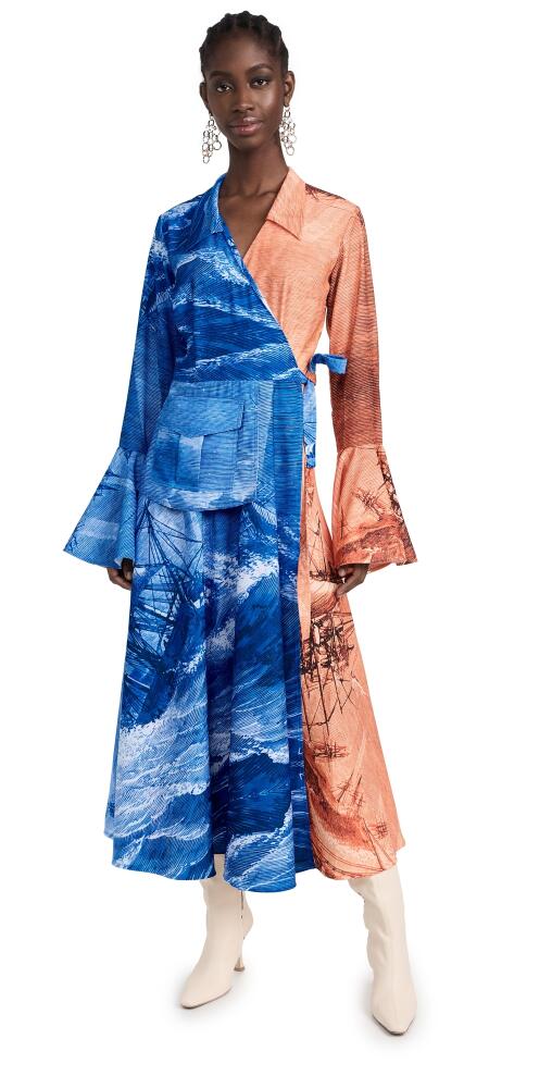 Thebe Magugu Bi-Colour Ship Wreck Wrap Dress Copper Orange and Sky Blue Cover