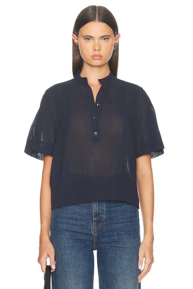 FRAME Pleated Button Up Blouse in Navy Cover