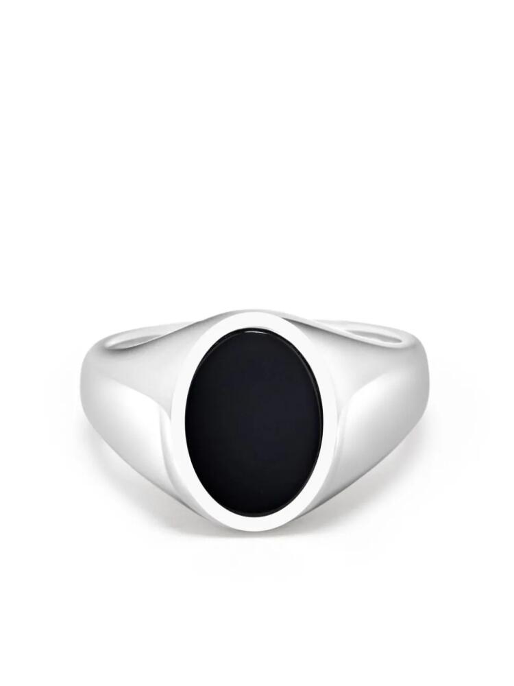 Nialaya Jewelry onyx polished signet ring - Silver Cover