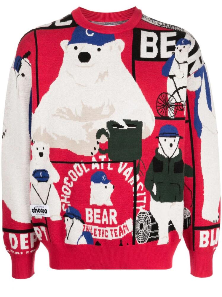 CHOCOOLATE bear-intarsia crew-neck jumper - Multicolour Cover