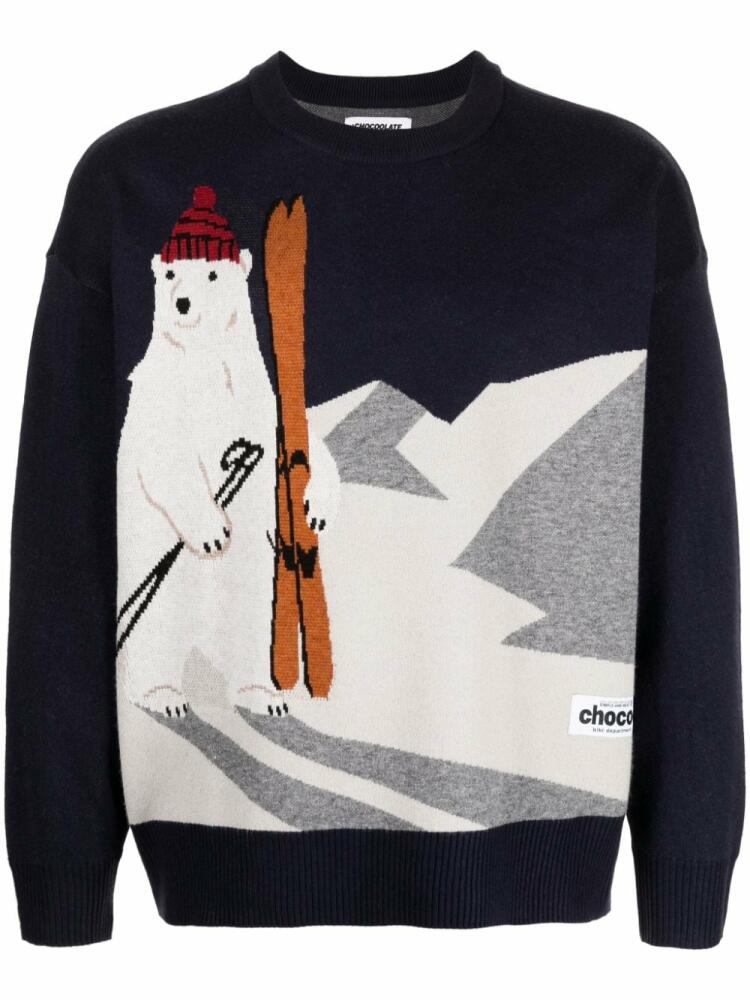 CHOCOOLATE bear-intarsia crew-neck jumper - Blue Cover