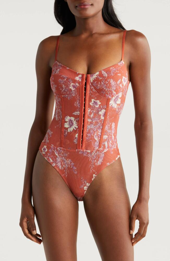 Free People Intimately FP Floral Mesh Bodysuit in Tomato Combo Cover